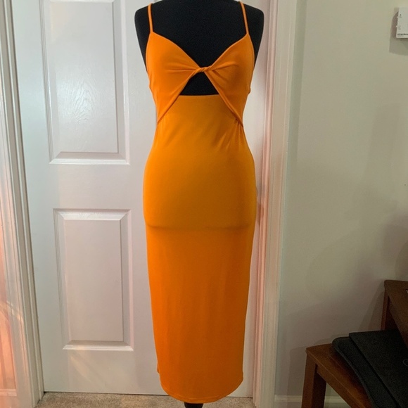 Zara Dresses & Skirts - Zara Cut Out Twist Front Orange Midi Boho Dress Size Medium